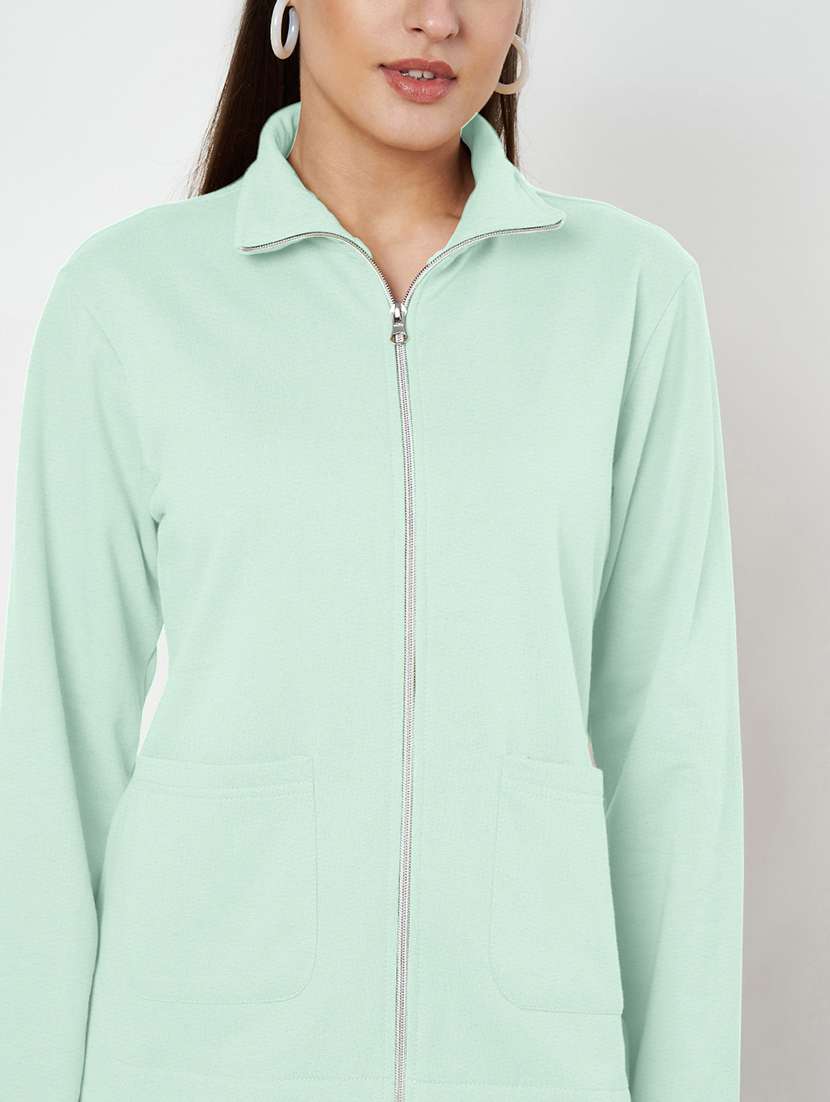 women solid stand collar long sleeves jacket - 21748720 -  Standard Image - 6