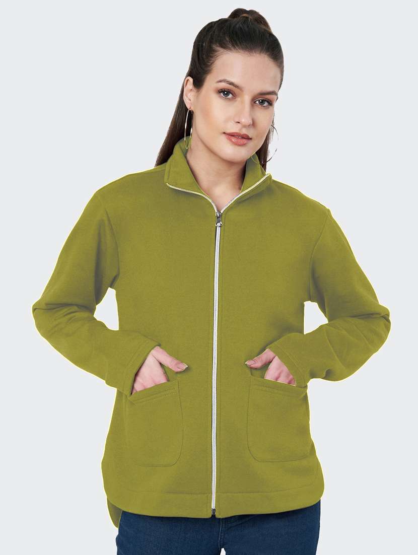 women solid stand collar long sleeves jacket - 21748722 - Standard Image - 1