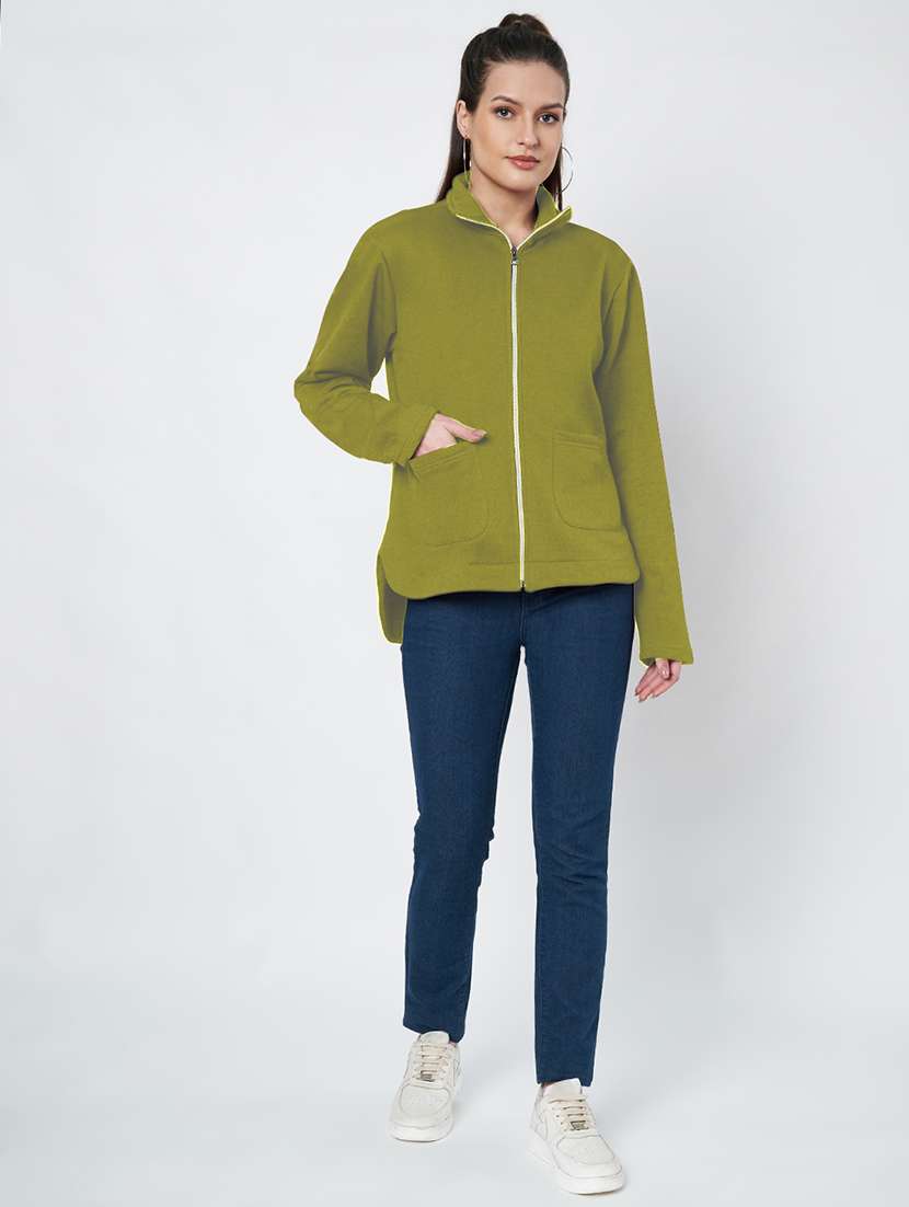 women solid stand collar long sleeves jacket - 21748722 - Standard Image - 6