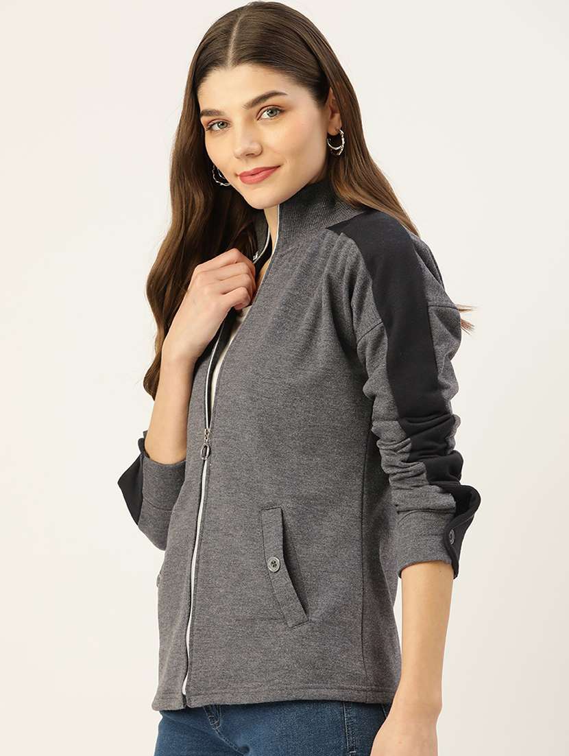 women color blocked long sleevees regular jacket - 21748743 -  Standard Image - 1