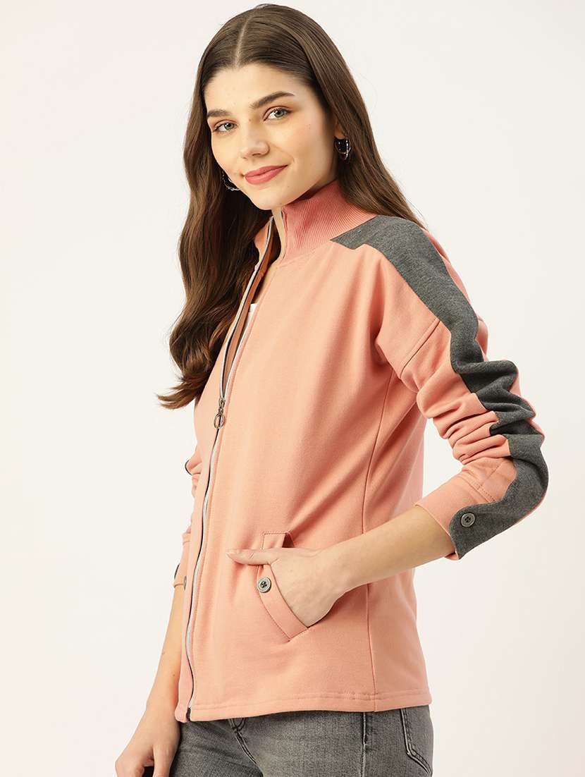 women color blocked long sleeves regular jacket - 21748747 -  Standard Image - 1