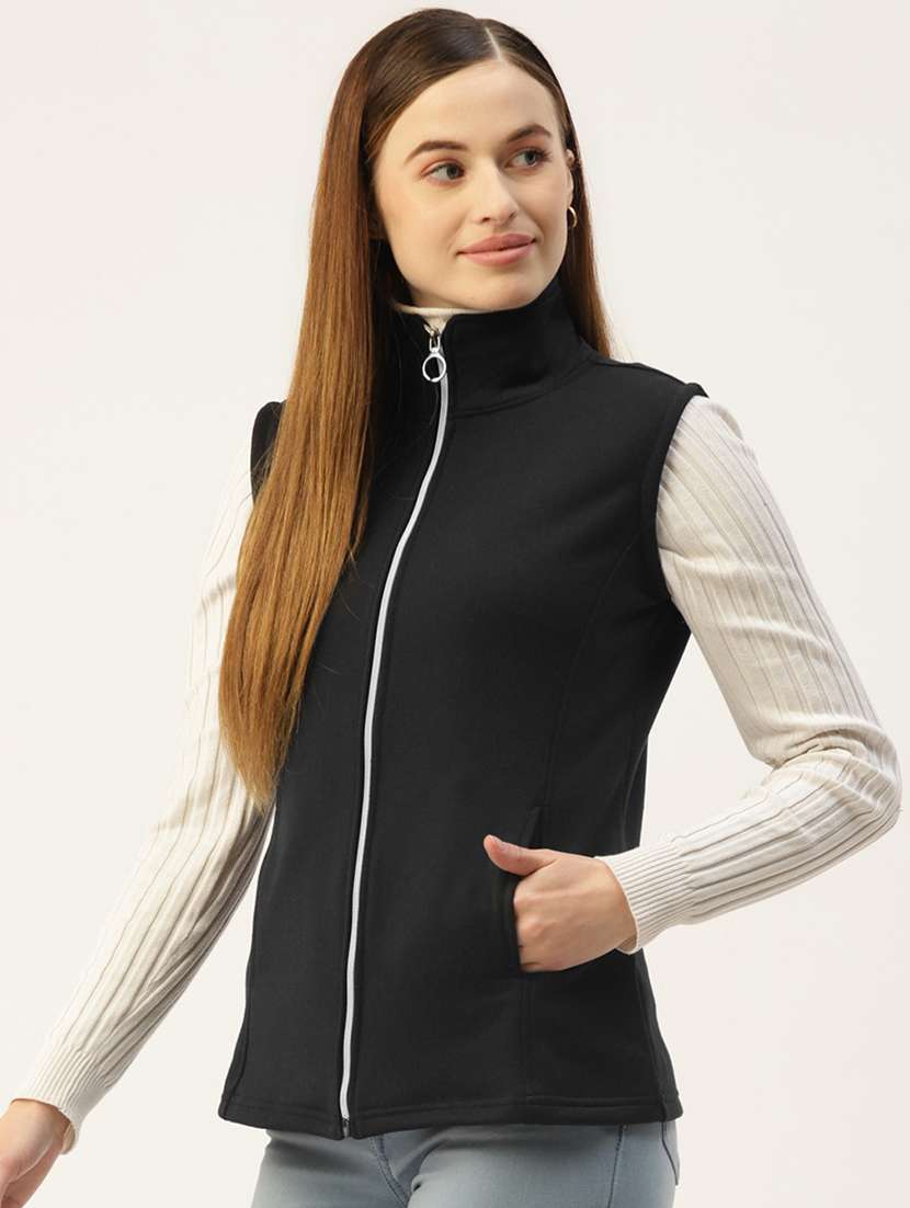 Women Solid Sleeveless Stand Collar Jacket - 21748752 -  Standard Image - 1