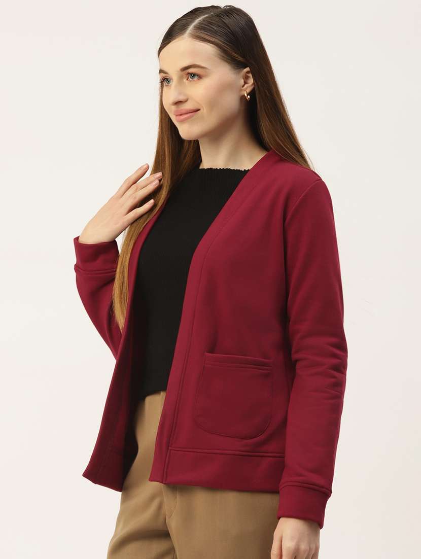 women solid long sleevees regular jacket - 21748762 -  Standard Image - 1