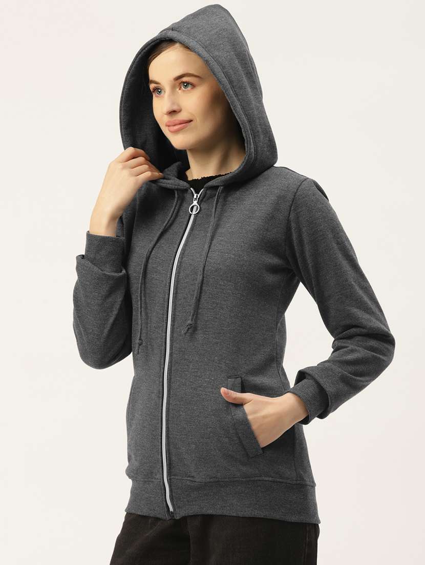 women solid long sleevees regular hooded jacket - 21748768 -  Standard Image - 1