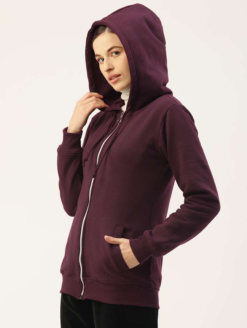 women solid long sleeves hooded jacket - 21748770 -  Standard Image - 1