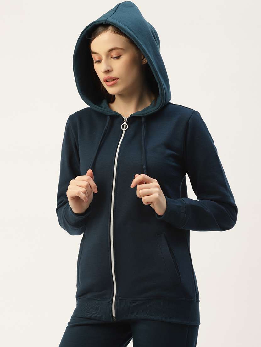 women solid long sleeves hooded jacket - 21748771 -  Standard Image - 1