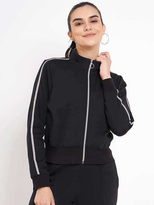 women solid long sleeves stand collar jacket - 21748773 -  Standard Image - 0