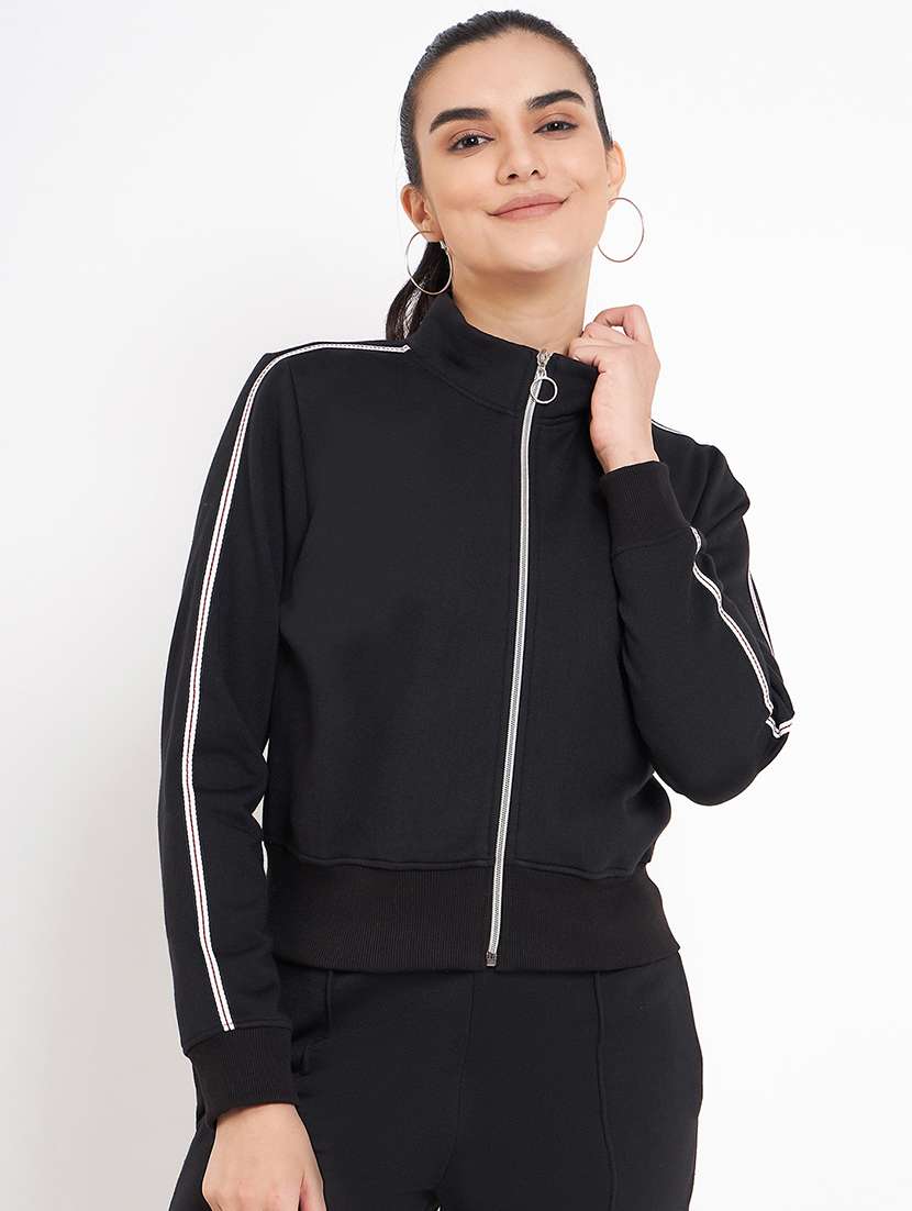 women solid long sleeves stand collar jacket - 21748773 -  Zoom Image - 0