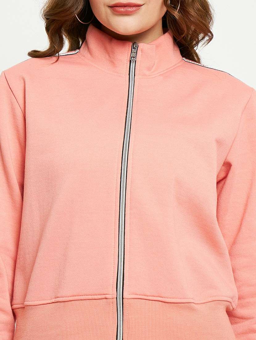 women solid long sleeves stand collar jacket - 21748778 -  Standard Image - 4