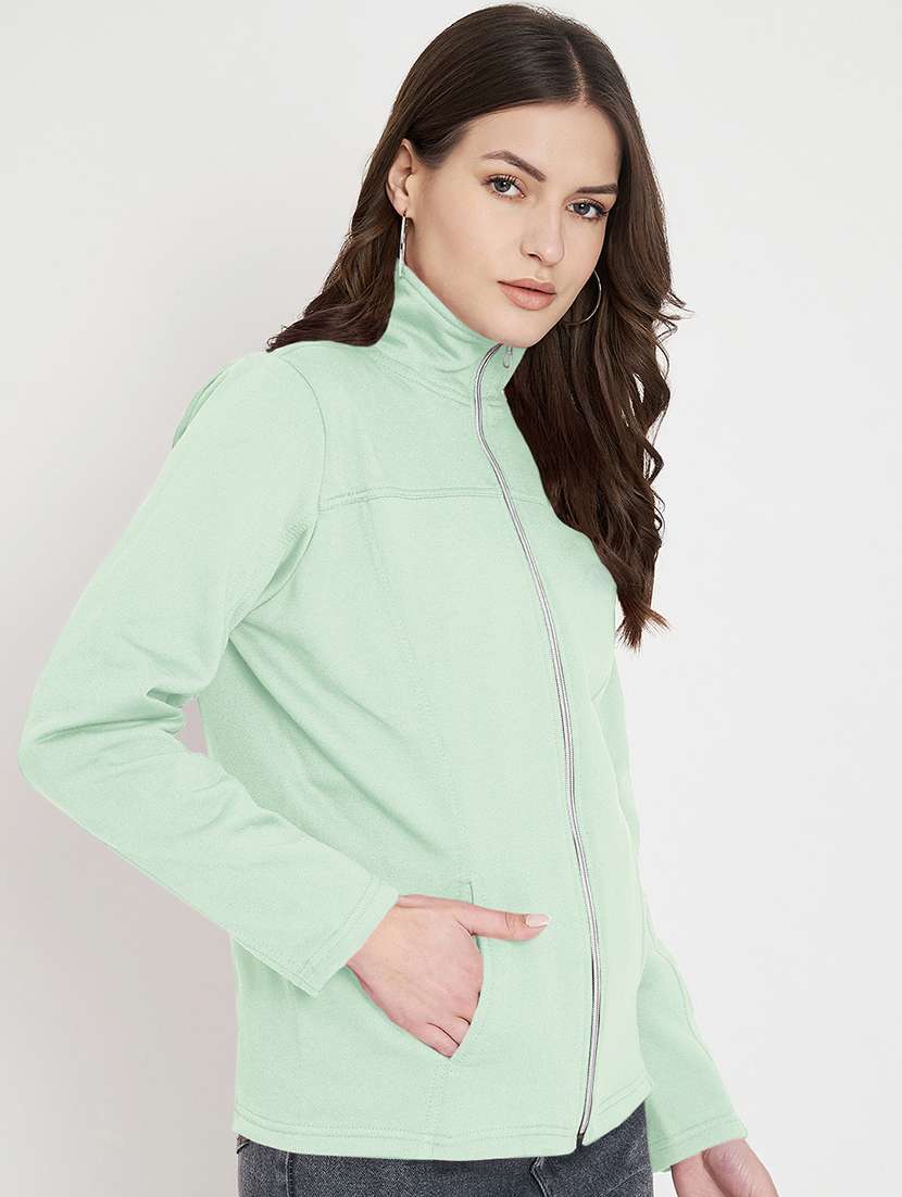 women solid long sleeves stand collar jacket - 21748788 -  Standard Image - 1