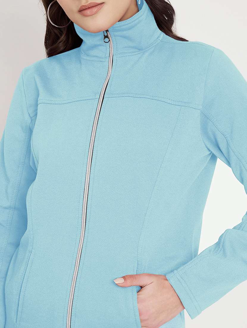 women solid long sleeves stand collar jacket - 21748792 -  Standard Image - 4