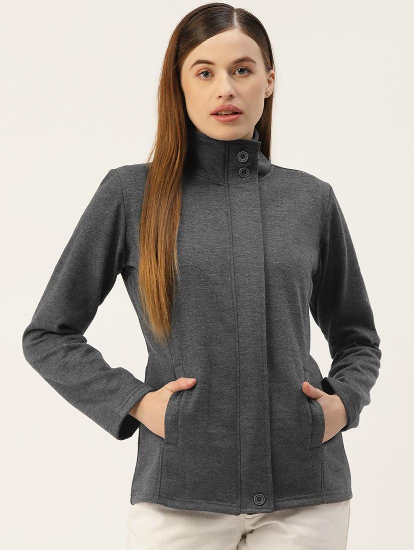 women solid long sleeves stand collar jacket - 21748793 - Zoom Image - 0