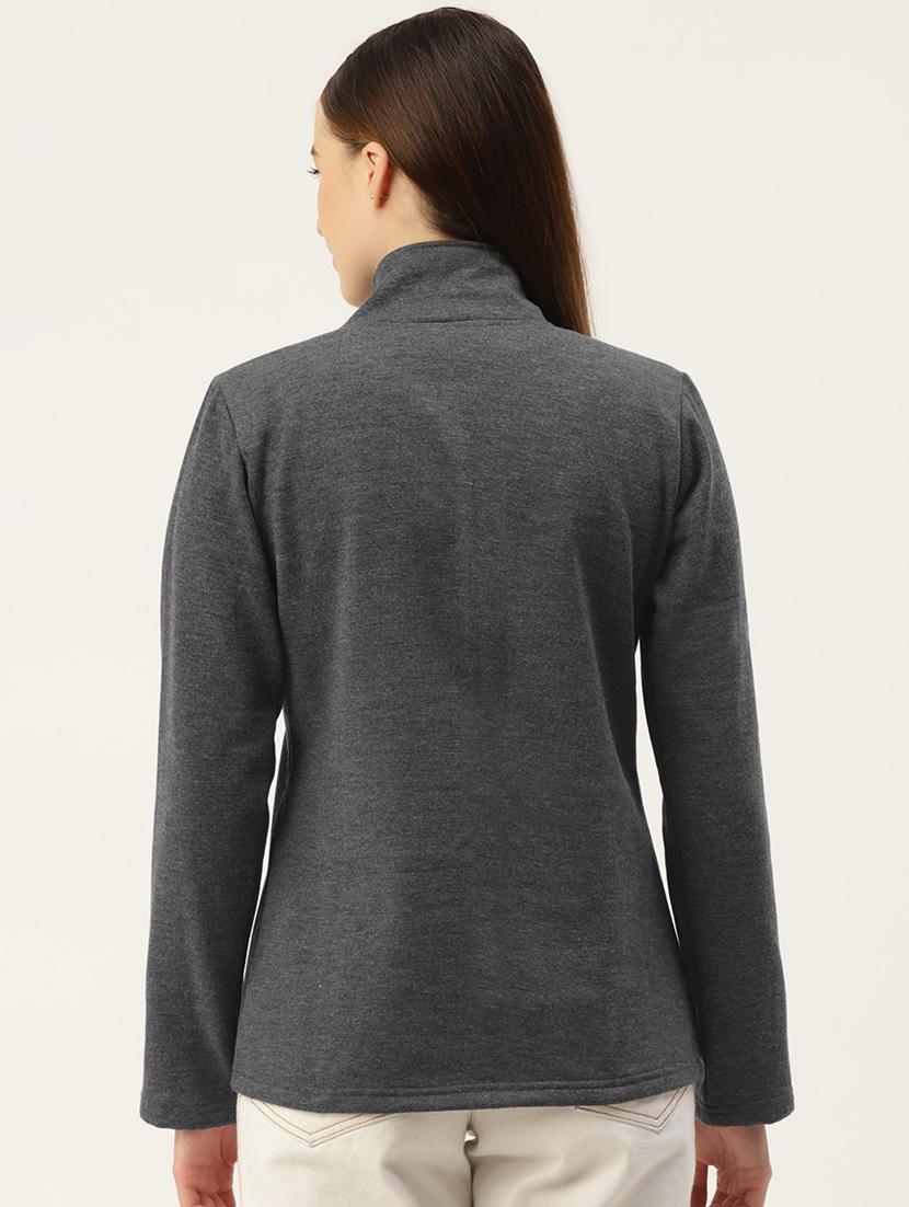 women solid long sleeves stand collar jacket - 21748793 - Standard Image - 1