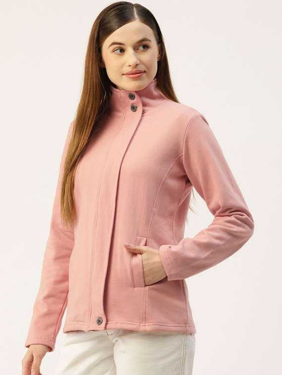 women solid long sleeves stand collar jacket - 21748801 -  Standard Image - 1