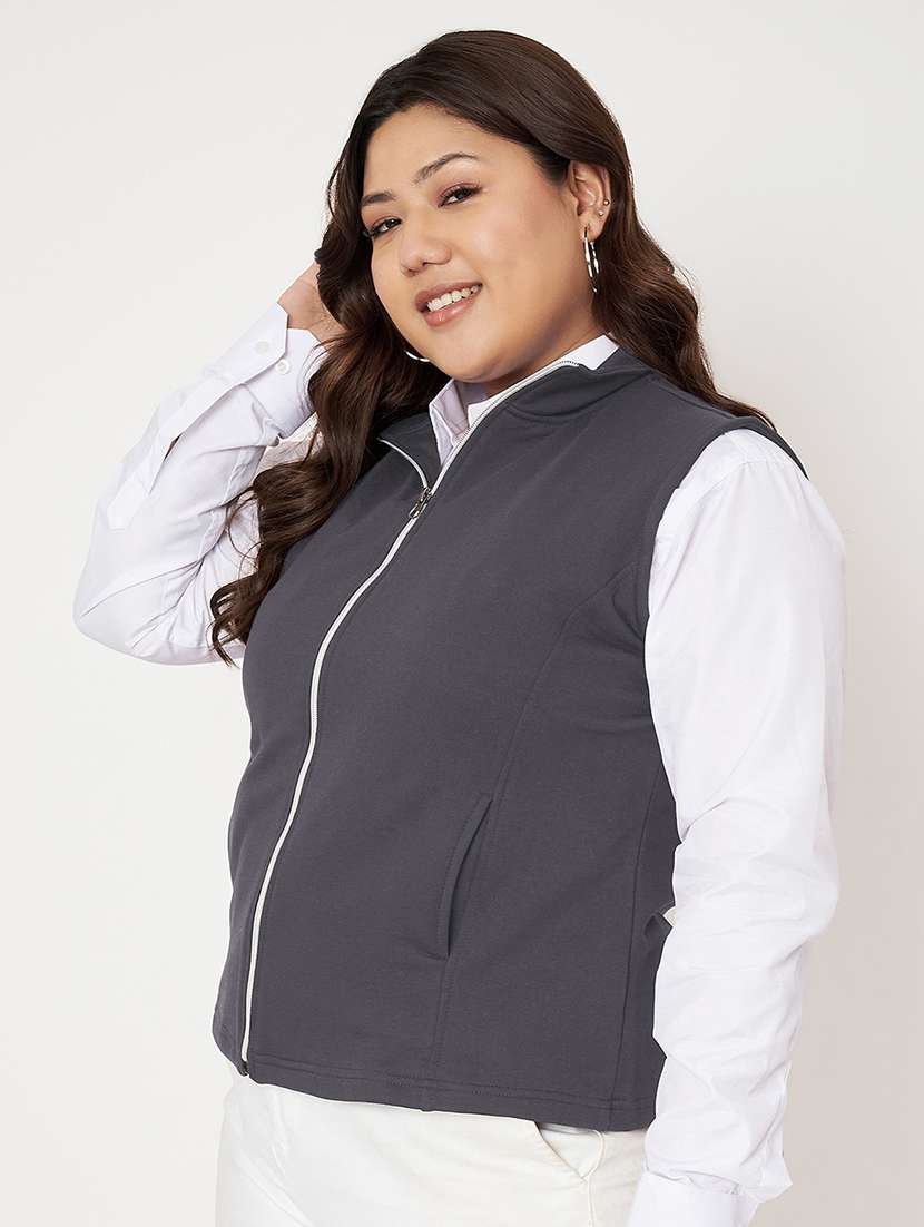 women solid sleeveeless regular jacket - 21748805 -  Standard Image - 1