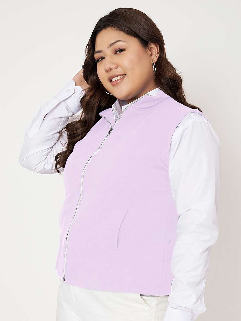 women plus size stand collar sleeveless jacket - 21748807 -  Standard Image - 1