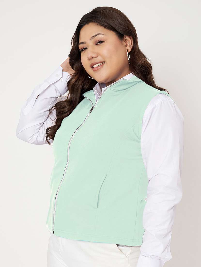 women plus size stand collar sleeveless jacket - 21748810 - Standard Image - 1