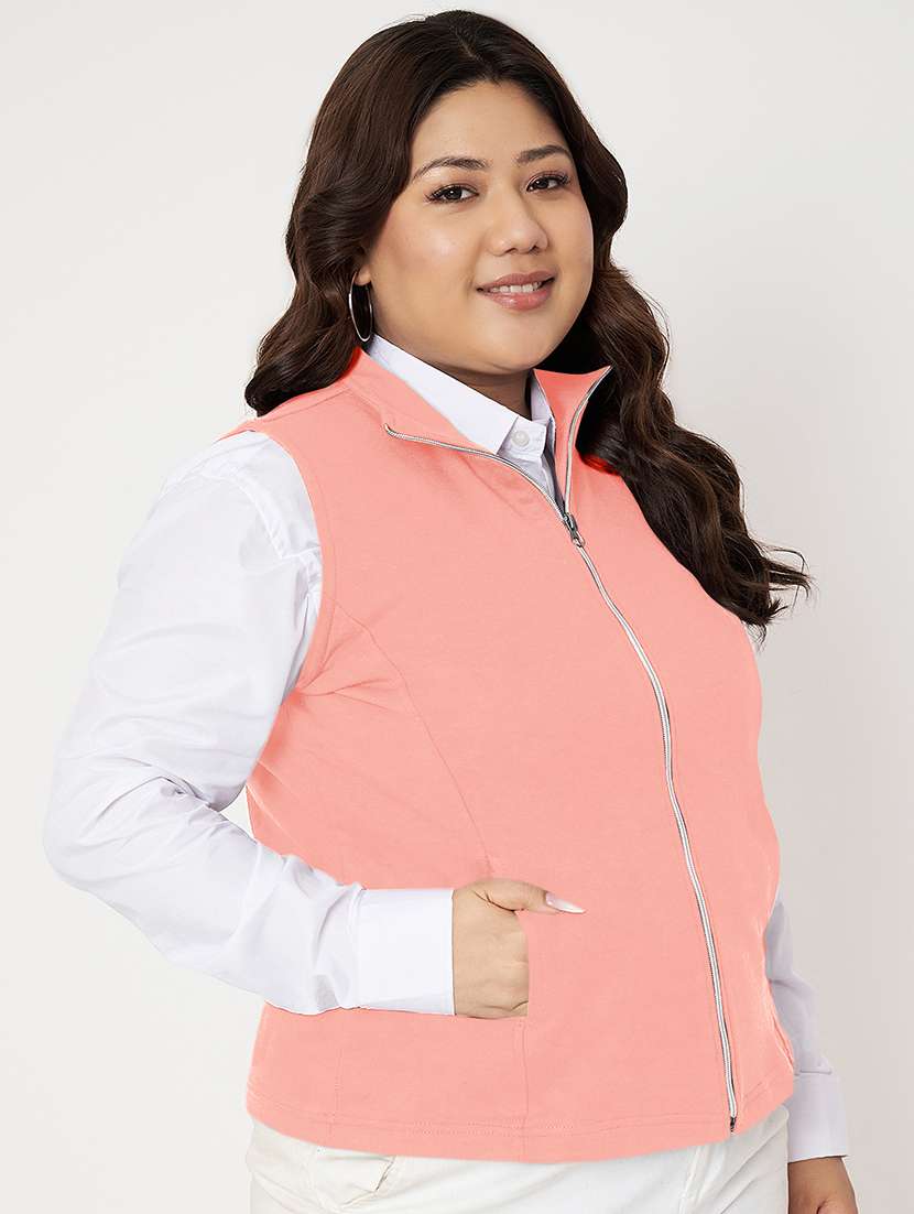 women plus size stand collar sleeveless jacket - 21748812 -  Standard Image - 1
