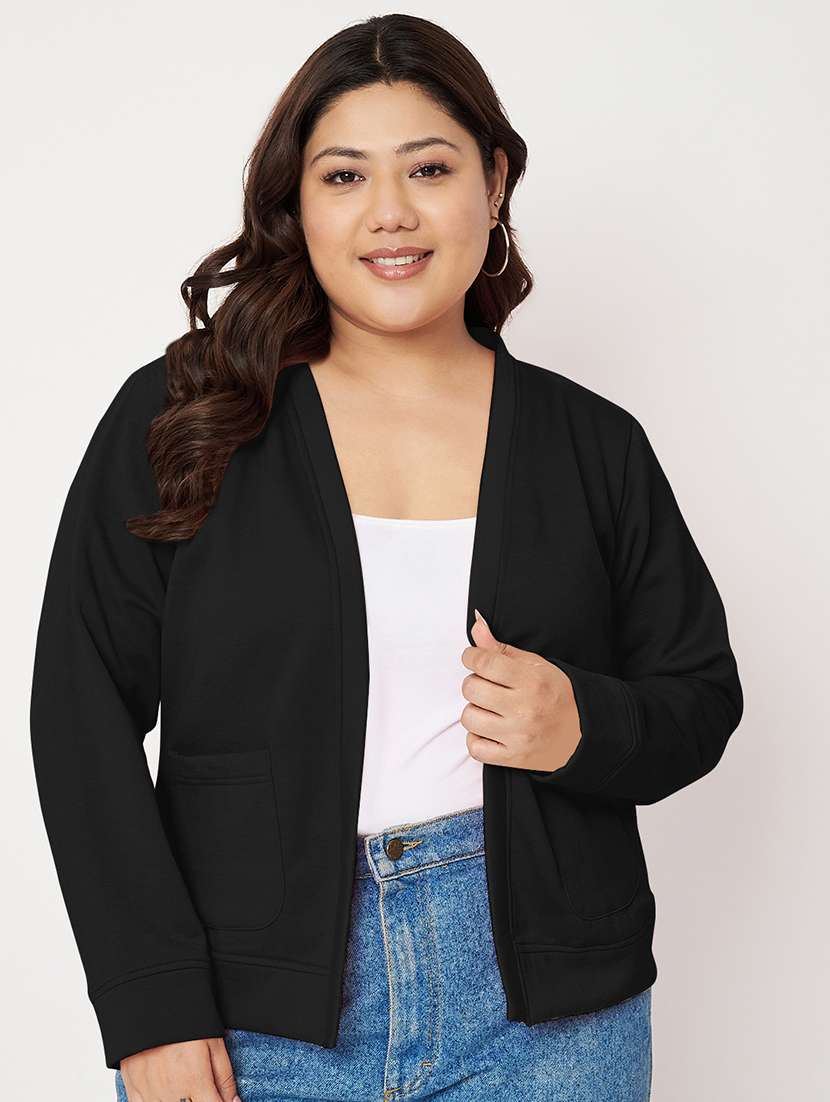 women plus size solid long sleeves regular jacket