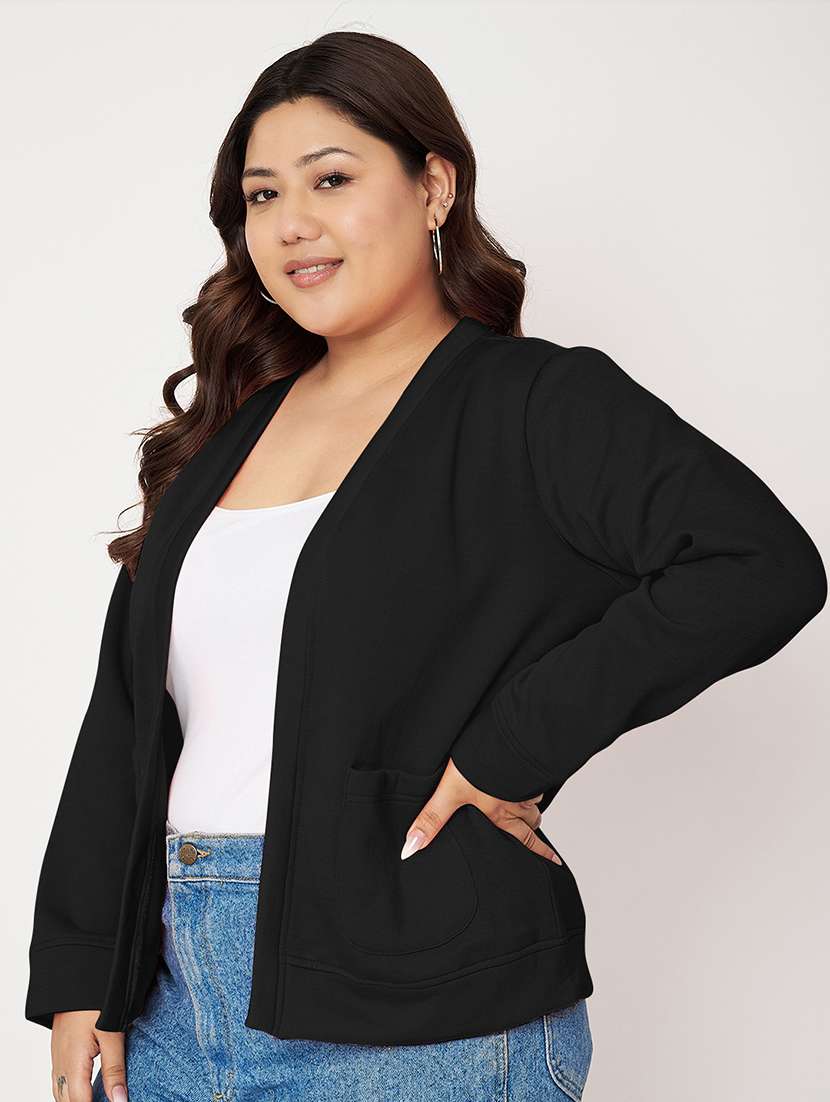women plus size solid long sleeves regular jacket - 21748816 -  Standard Image - 1