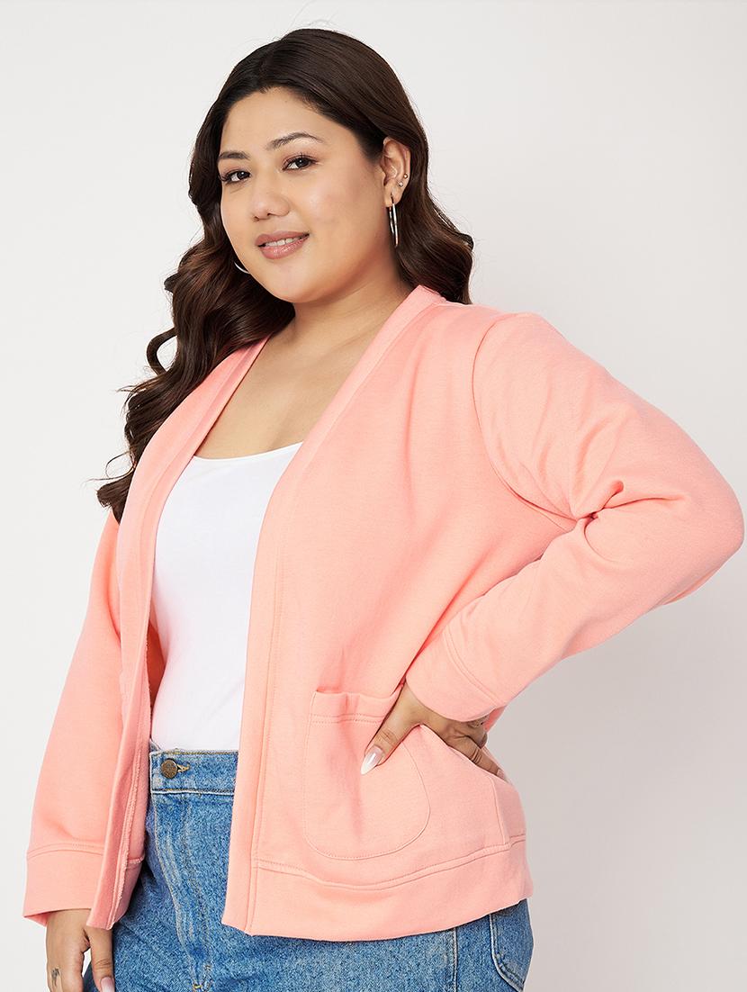 women plus szie solid long sleeves regular jacket - 21748822 - Standard Image - 1