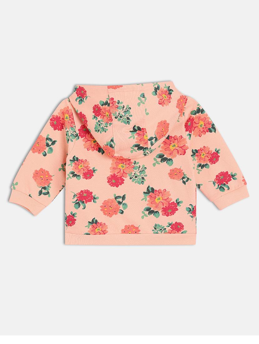 girls peach floral long sleeve hooded sweatshirt - 21748900 - Standard Image - 1