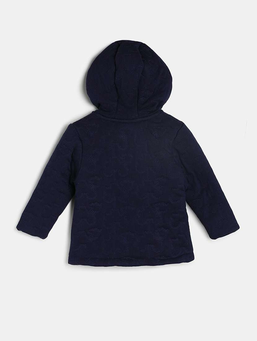 girls navy blue self design long sleeve hooded jacket - 21748917 - Standard Image - 1