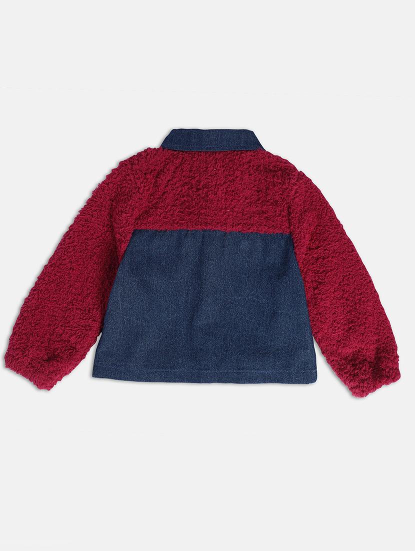 girls maroon color block long sleeve jackets - 21748921 - Standard Image - 1