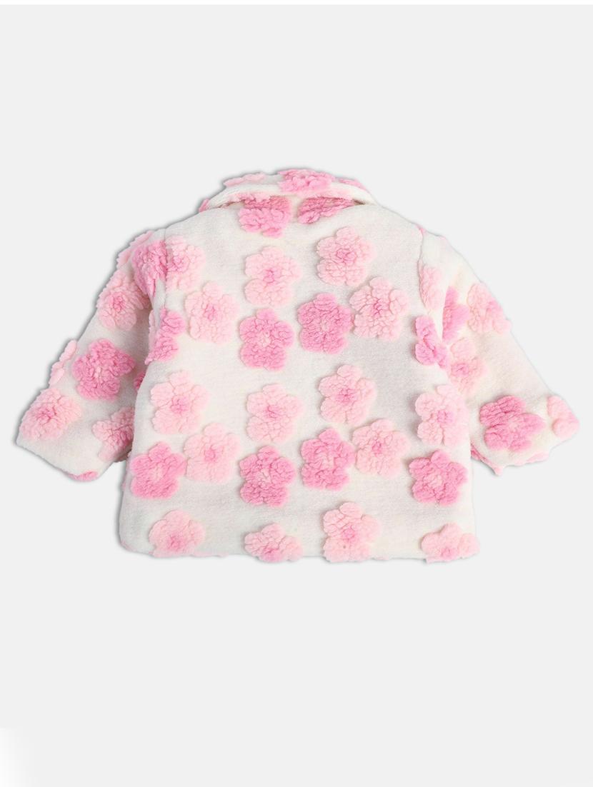 girls pink floral long sleeve fur jacket - 21748922 - Standard Image - 1