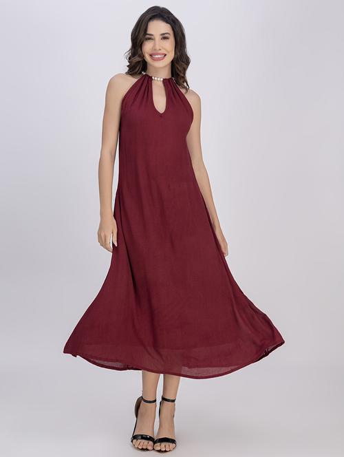 women solid halter neck sleeveless a-line dress - 21748923 - Standard Image - 0