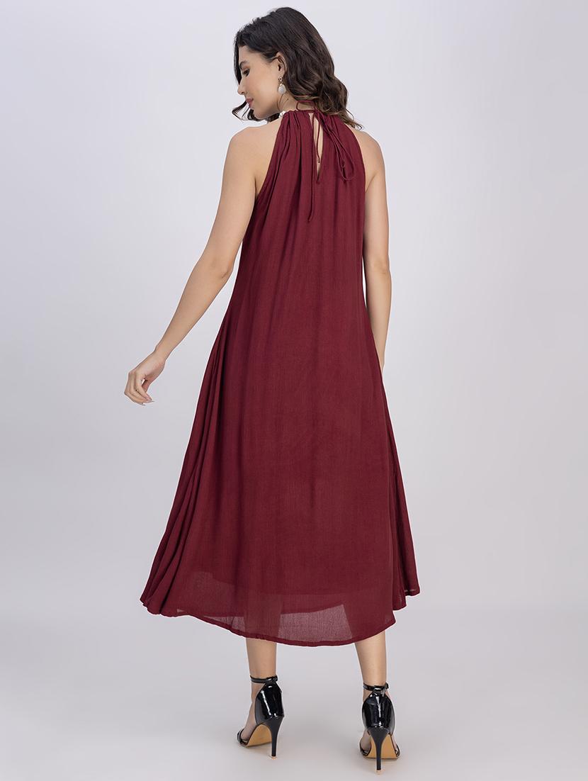 women solid halter neck sleeveless a-line dress - 21748923 - Standard Image - 4