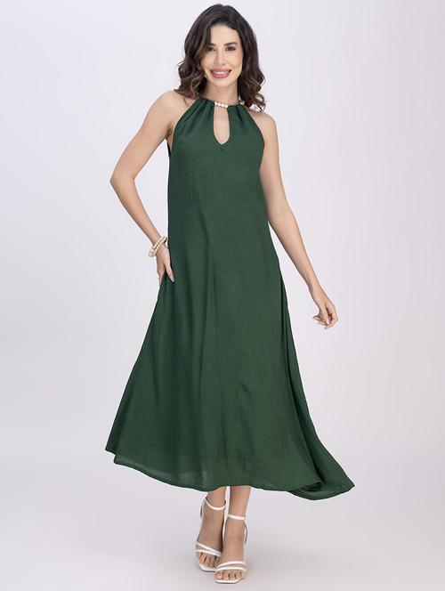 women solid halter neck sleeveless a-line dress - 21748924 - Standard Image - 0