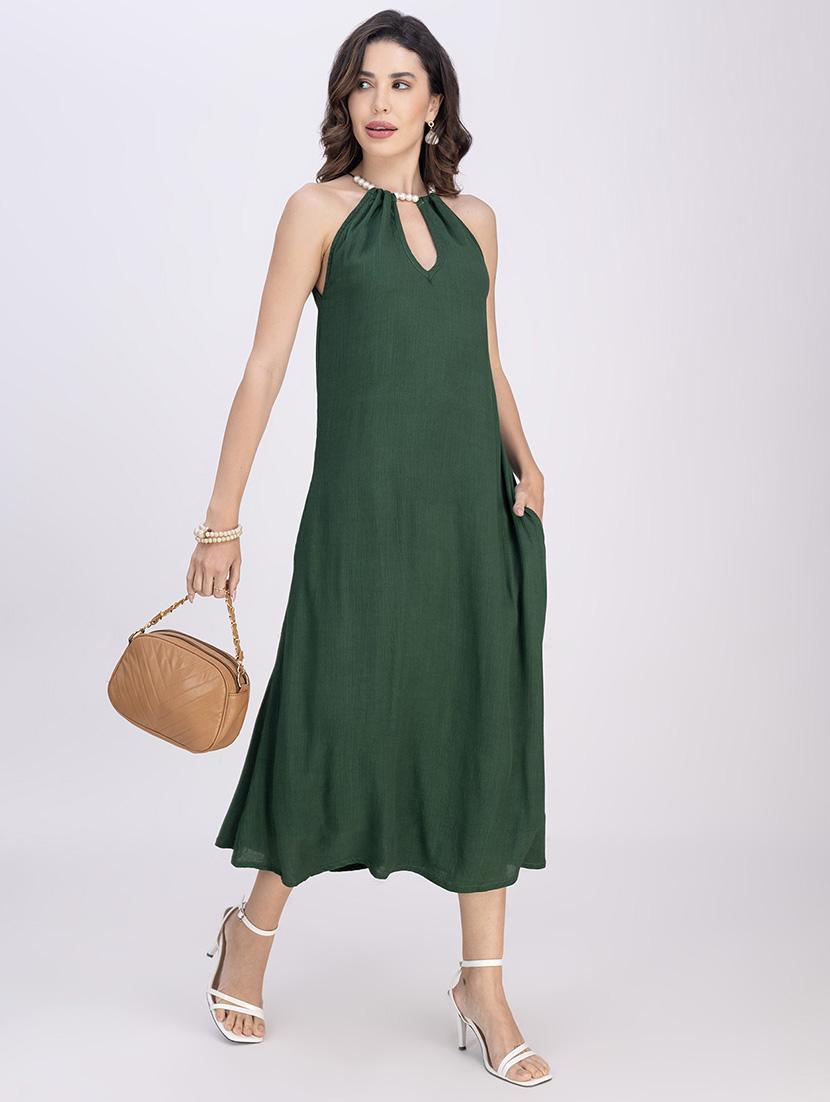 women solid halter neck sleeveless a-line dress - 21748924 -  Standard Image - 1