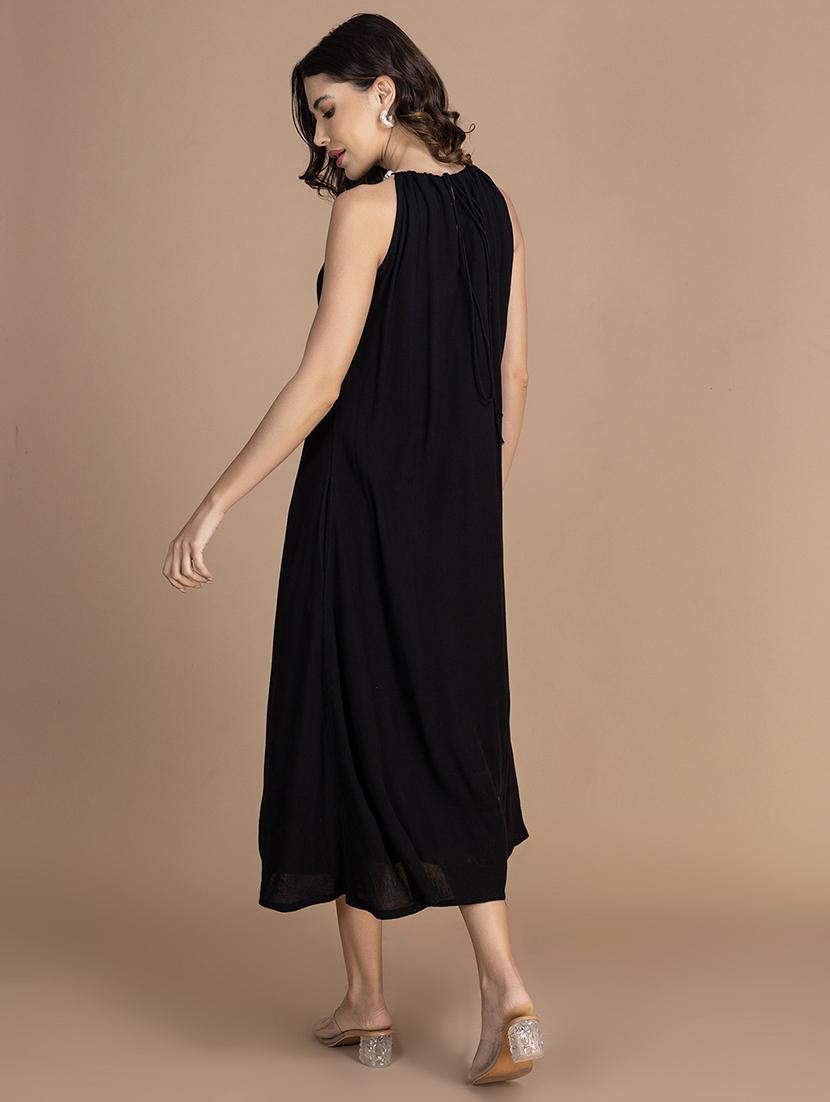 women solid halter neck sleeveless a-line dress - 21748925 - Standard Image - 4