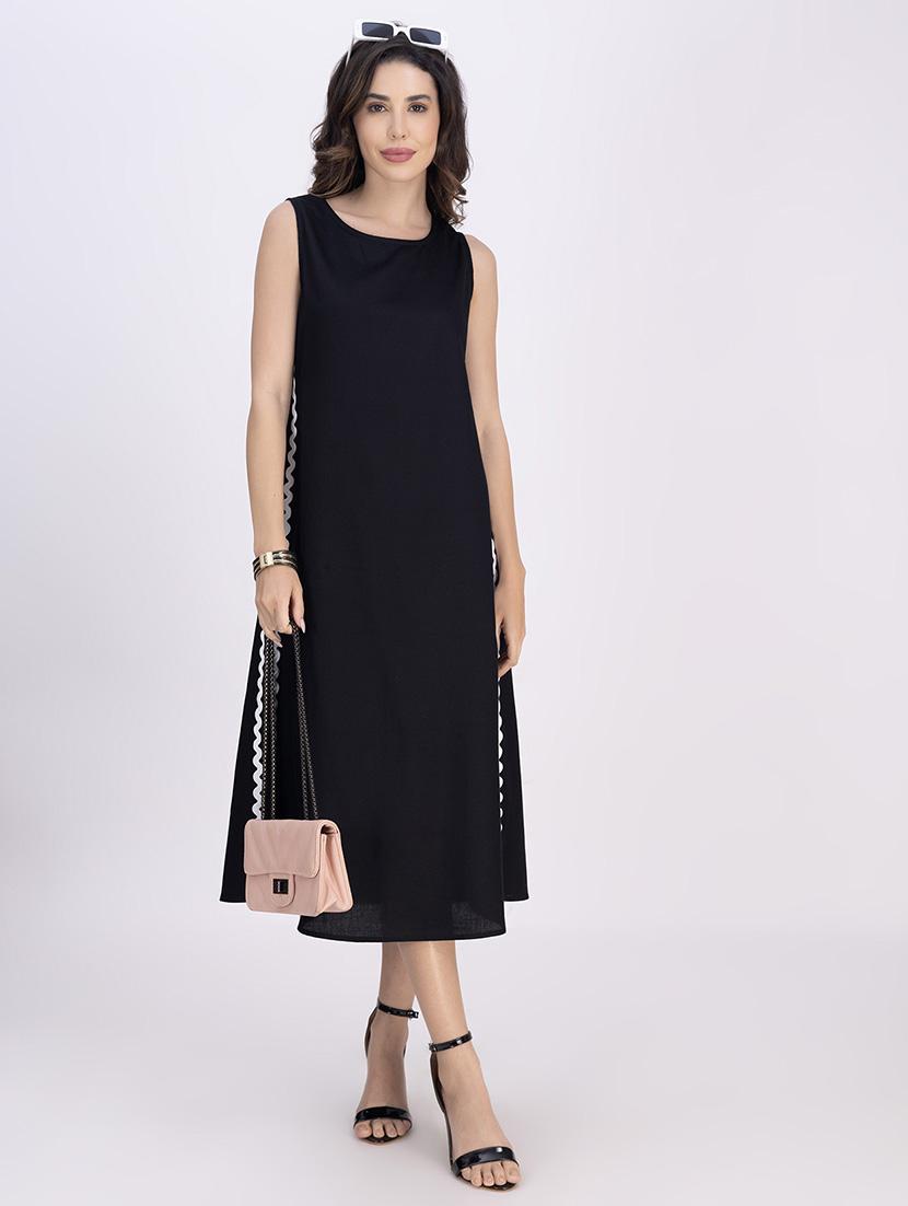 women solid sleeveless a-line dress - 21748926 - Standard Image - 1