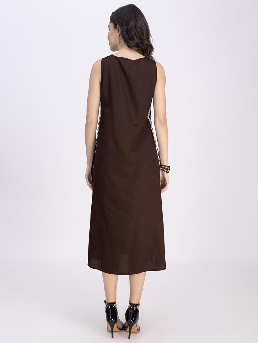 women solid sleeveless a-line dress - 21748928 - Standard Image - 4