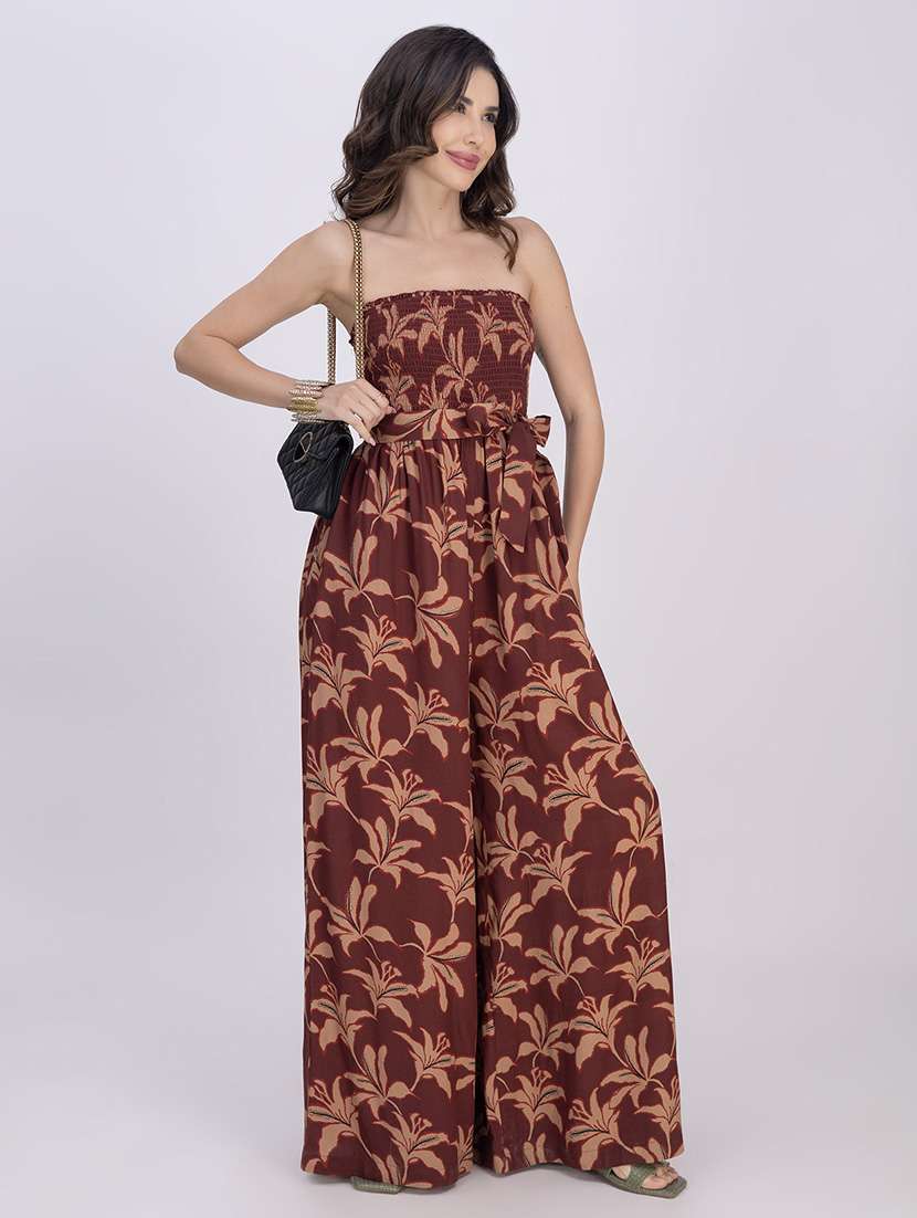 women printed smocked detailed full length jumpsuit - 21748929 -  Standard Image - 1