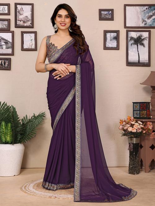 women solid with bordered saree  with blouse - 21748967 -  Standard Image - 0