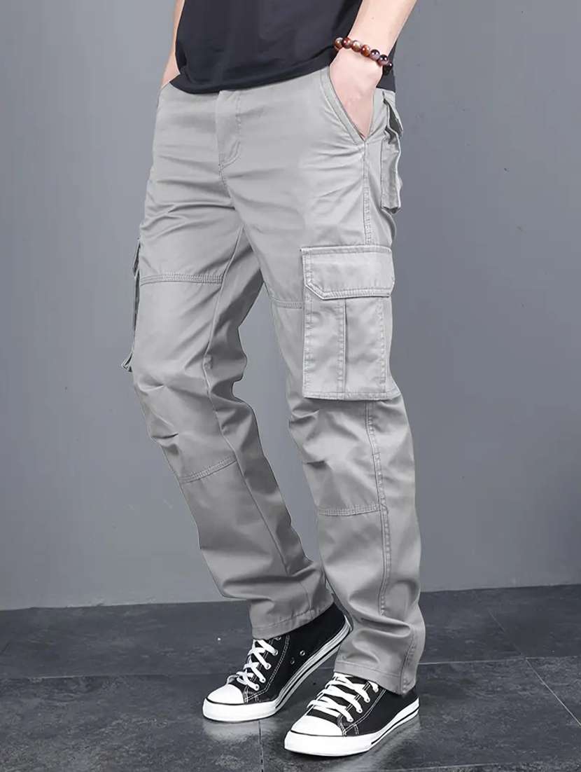 Men Solid Mid Rise Regular Fit Cargo - 21749328 -  Standard Image - 1