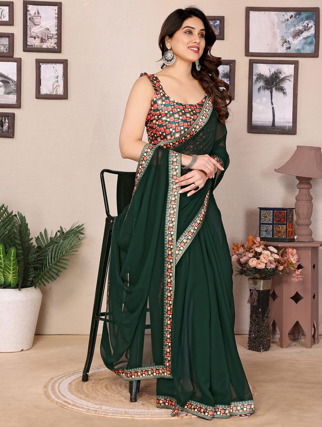 women solid with bordered saree  with blouse - 21749378 -  Standard Image - 1