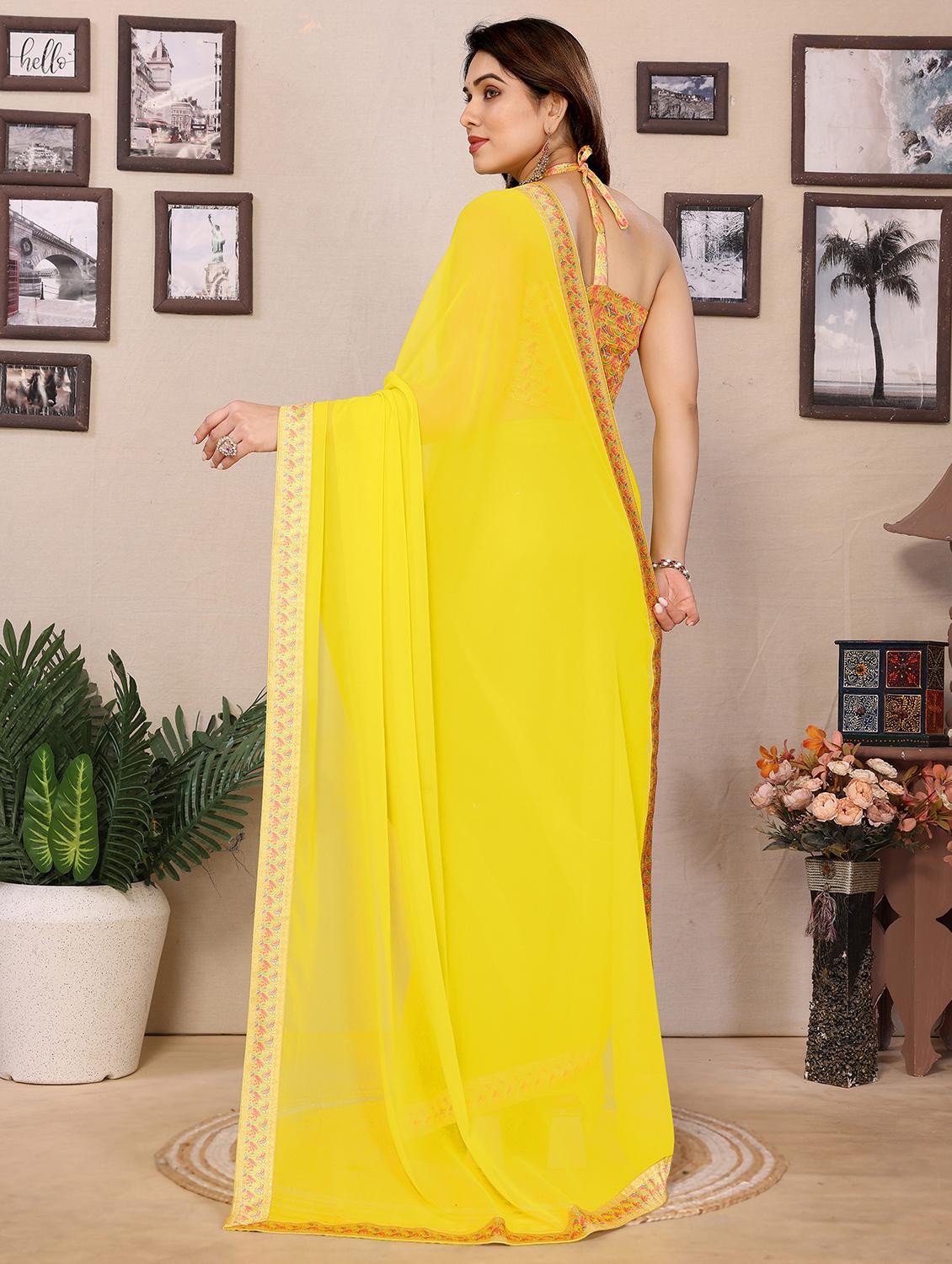 women solid with bordered saree  with blouse - 21749379 -  Standard Image - 1