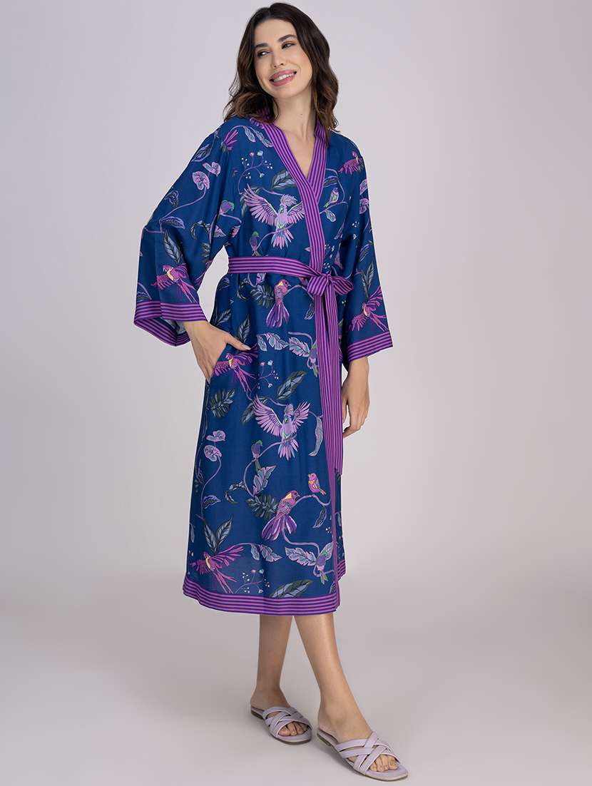 women printed long sleeves sleepwear robe - 21749543 -  Standard Image - 1