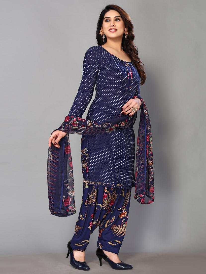 women blue printed unstitched suit set - 21749635 -  Standard Image - 1