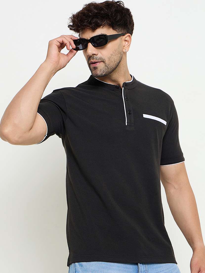 men solid mandarin neck slim fit t-shirt
