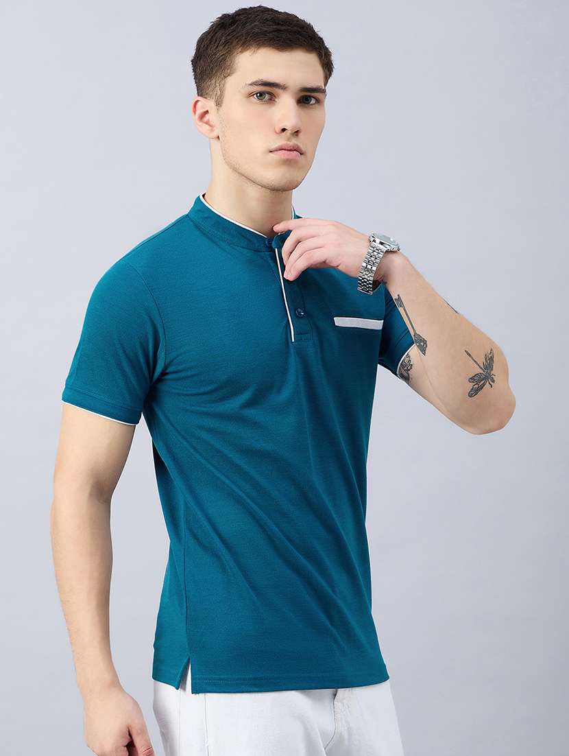 men solid mandarin neck slim fit t-shirt - 21749667 -  Standard Image - 1