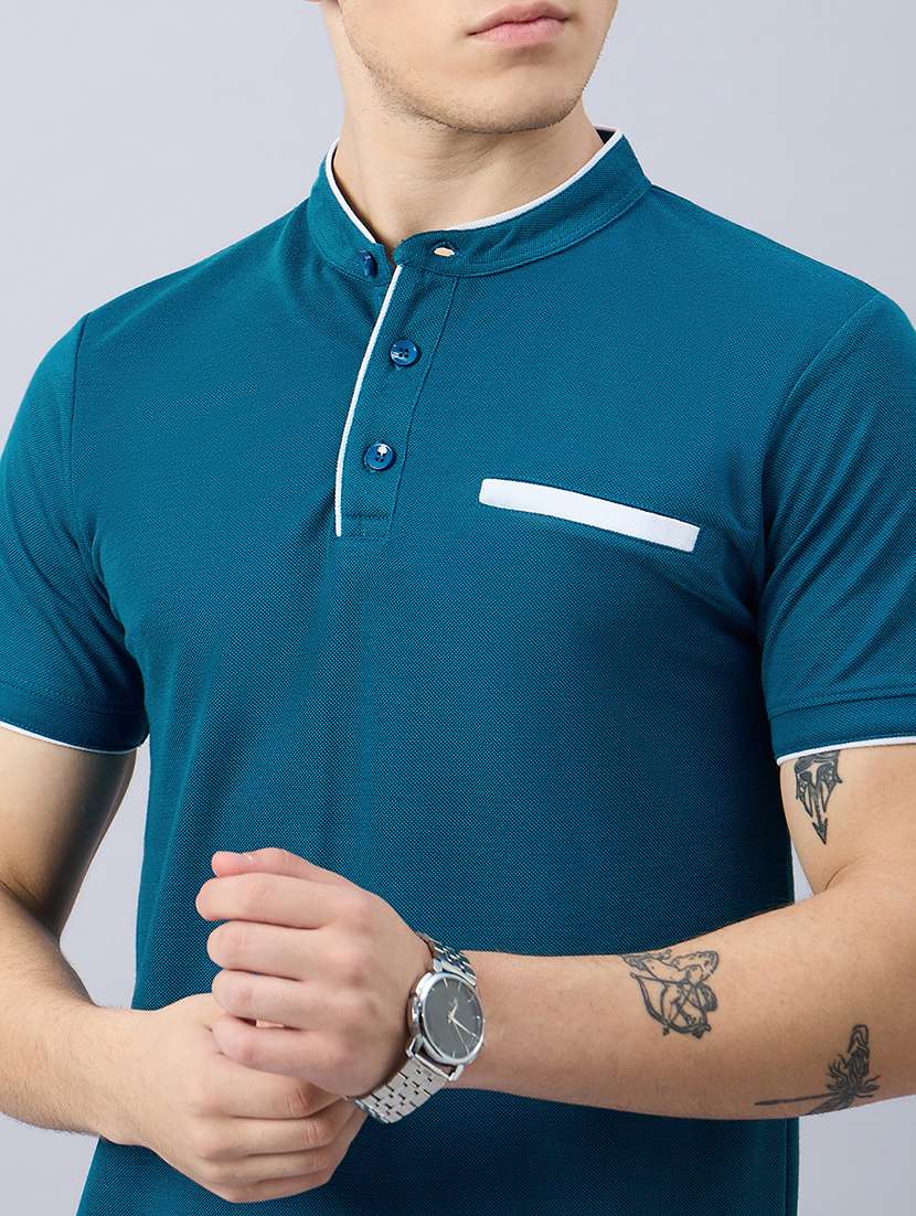 men solid mandarin neck slim fit t-shirt - 21749667 -  Standard Image - 4