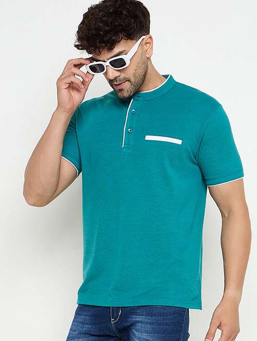 men solid mandarin neck slim fit t-shirt - 21749668 -  Standard Image - 0