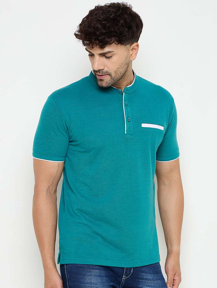 men solid mandarin neck slim fit t-shirt - 21749668 -  Standard Image - 1
