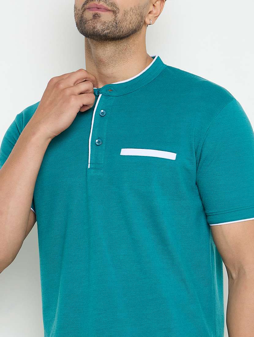 men solid mandarin neck slim fit t-shirt - 21749668 -  Standard Image - 4