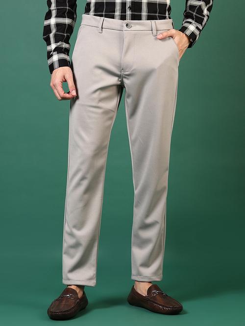 men mid rise solid flat front casual trouser - 21749689 - Standard Image - 0
